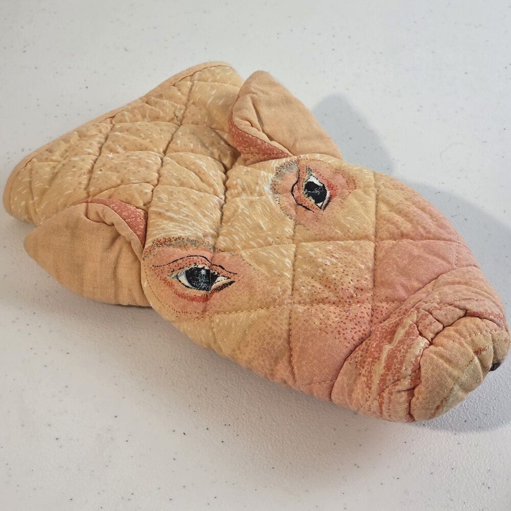 Vintage Sari Fabric Pig Swine Oven Mitt Pit Holder Kitchen 1983 Vtg